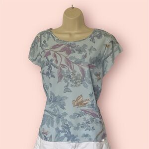 Vintage 90s Y2K First Issue Liz Claiborne Floral Boho Top NWT Purple Blue Large